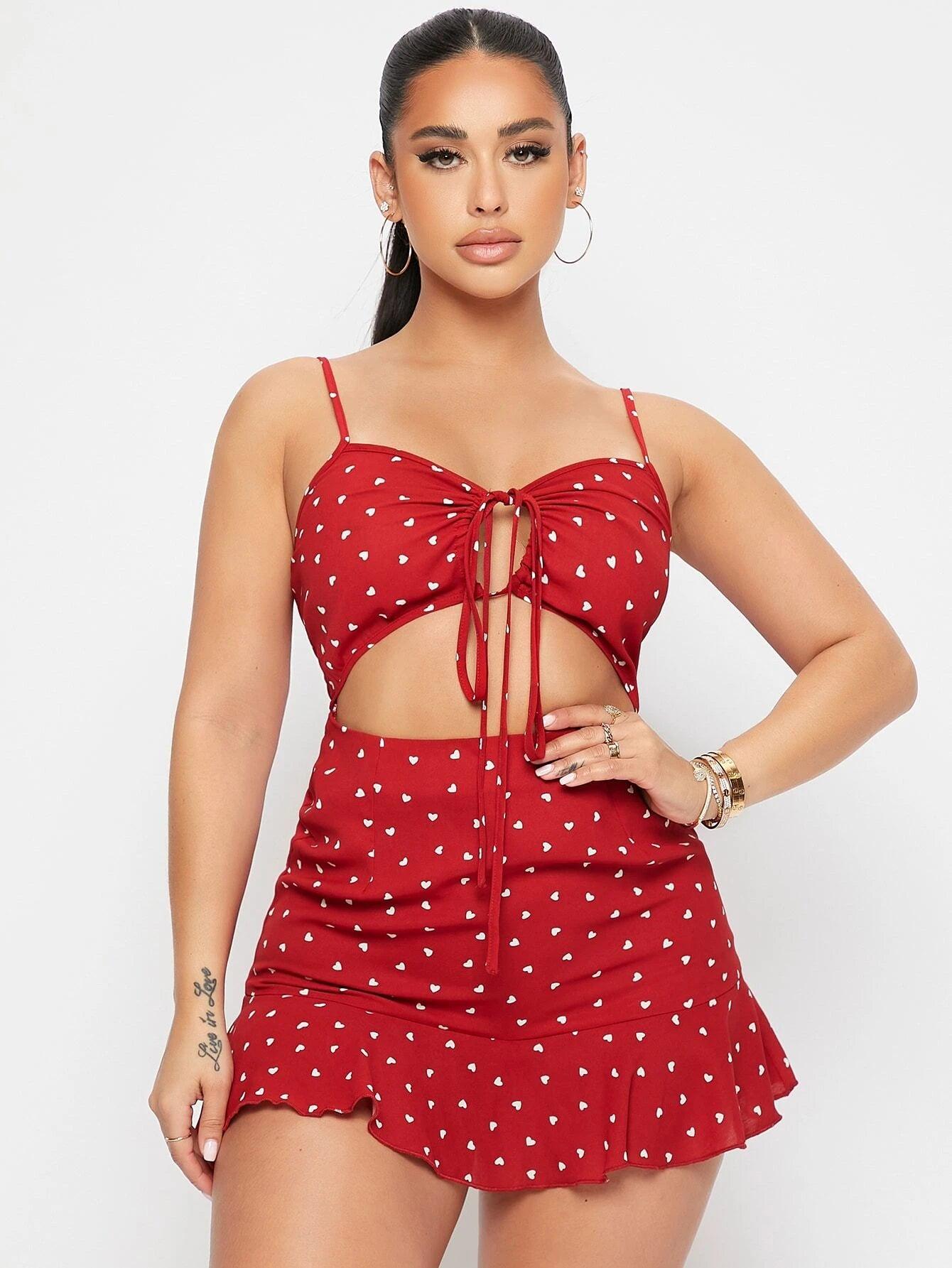 Printed Tie Front Short Romper-Comfy Jumpsuits