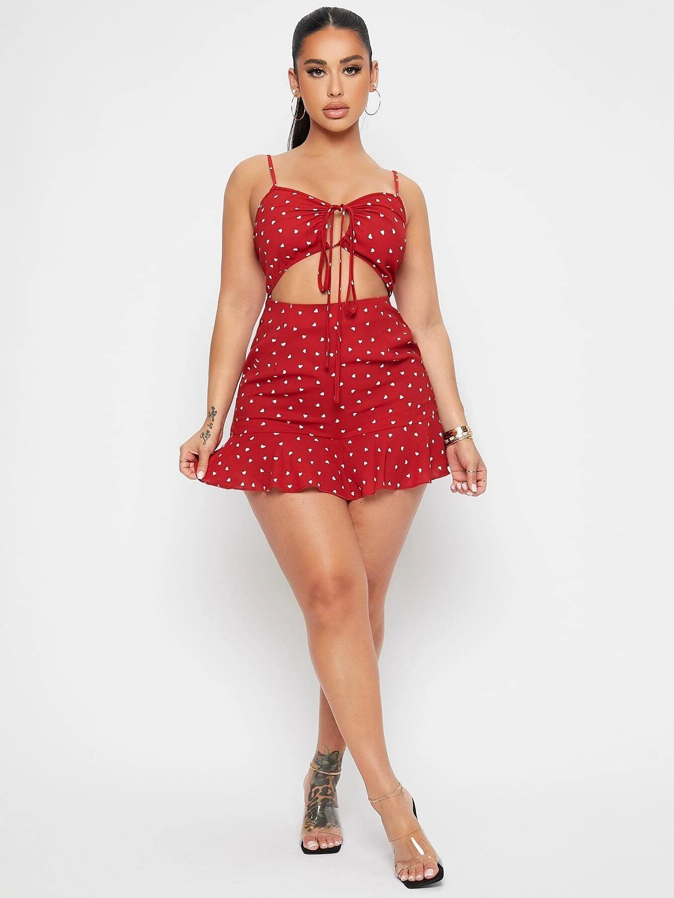 Printed Tie Front Short Romper-Comfy Jumpsuits