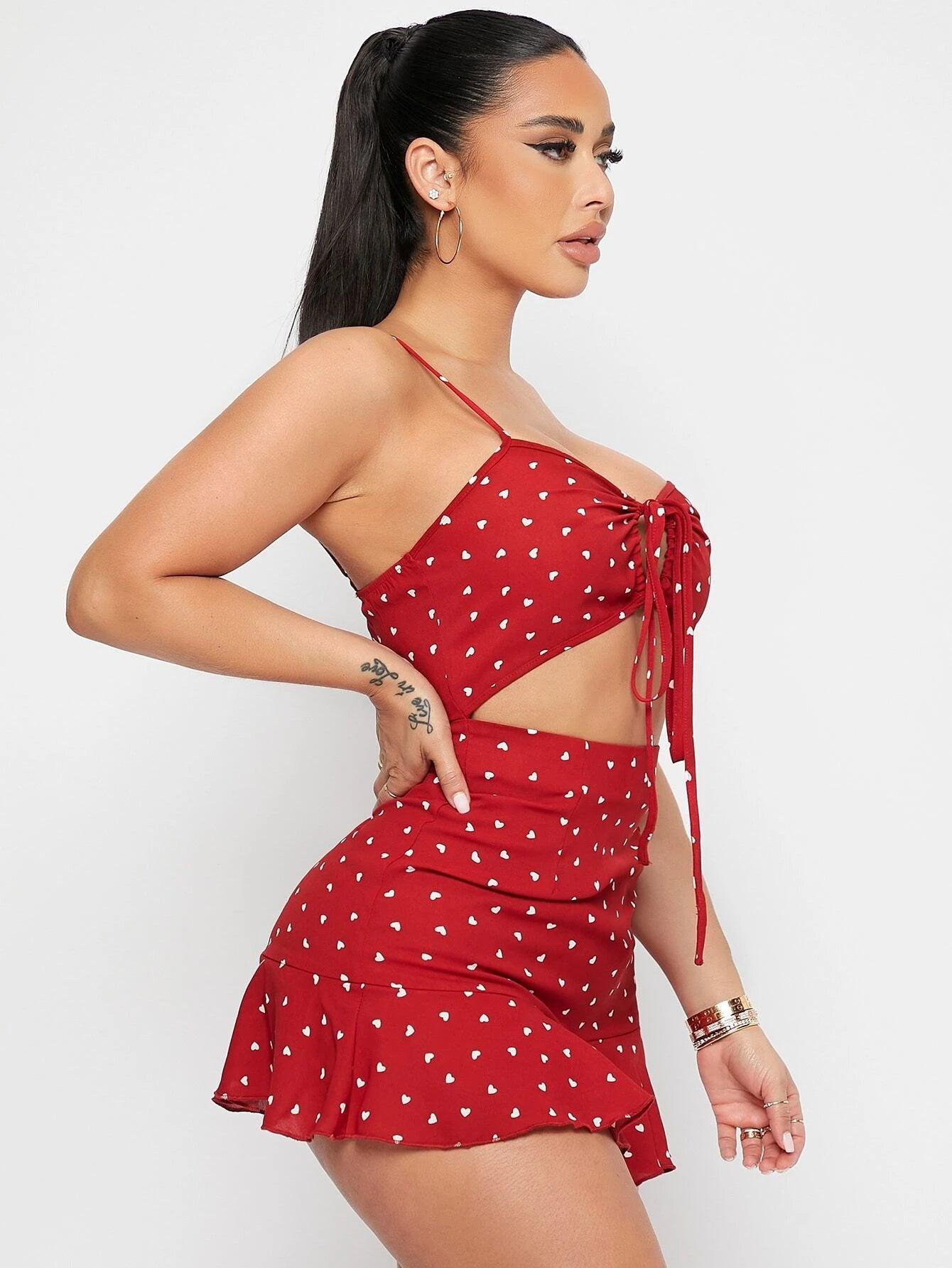 Printed Tie Front Short Romper-Comfy Jumpsuits