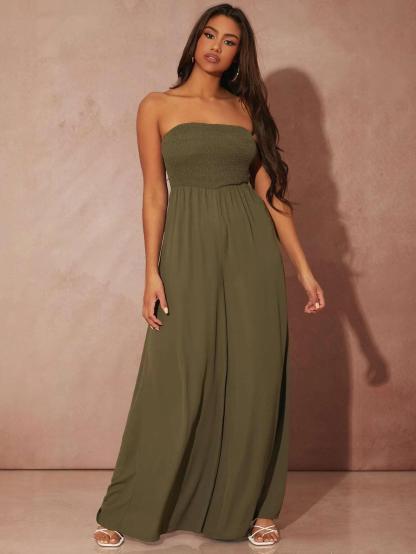Sleeveless Shirred Culottes Jumpsuit-Comfy Jumpsuits