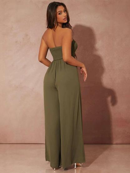 Sleeveless Shirred Culottes Jumpsuit-Comfy Jumpsuits