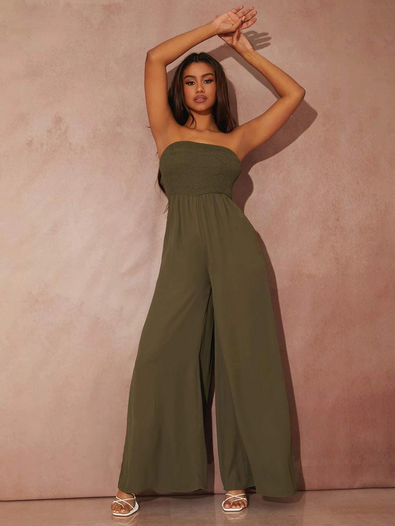 Sleeveless Shirred Culottes Jumpsuit-Comfy Jumpsuits