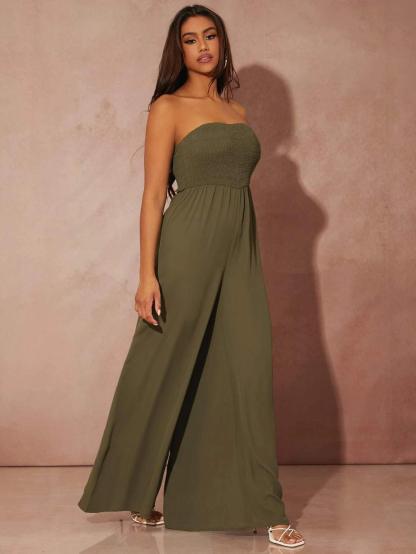 Sleeveless Shirred Culottes Jumpsuit-Comfy Jumpsuits