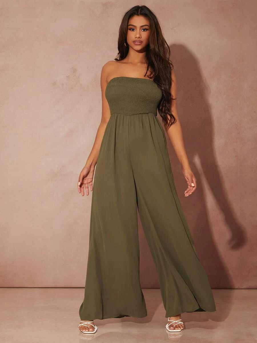 Shirred Jumpsuit-Comfy Jumpsuits