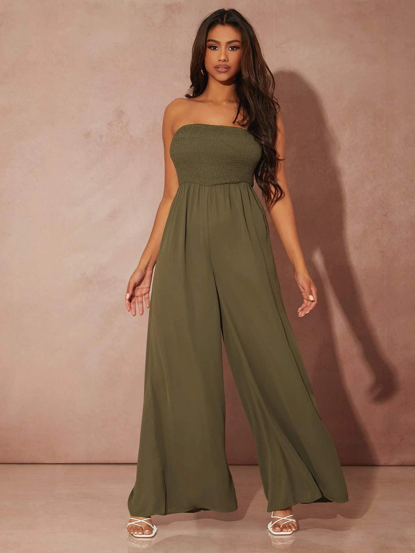 Sleeveless Shirred Culottes Jumpsuit-Comfy Jumpsuits