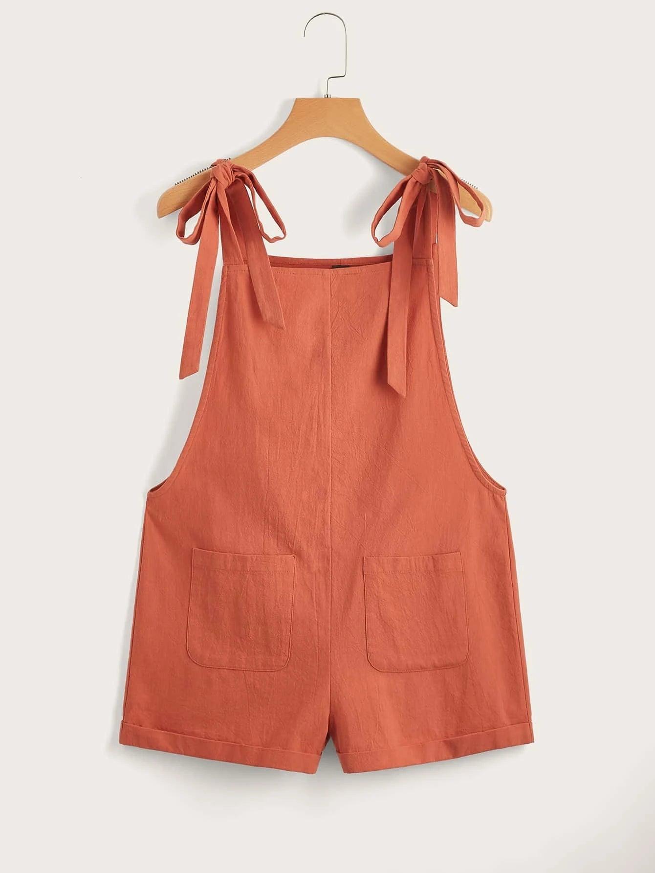 Pocket Patched Pinafore Romper-Comfy Jumpsuits