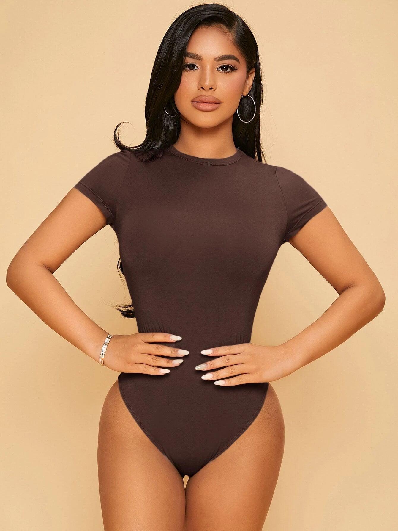 Cap Sleeve Slim Fit Bodysuit-Comfy Jumpsuits