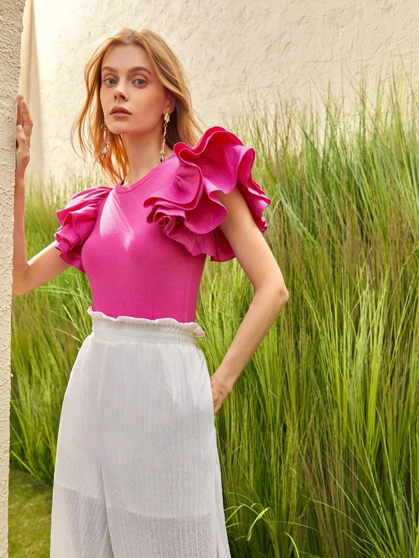 Layered Sleeve Rib-knit Bodysuit-Comfy Jumpsuits