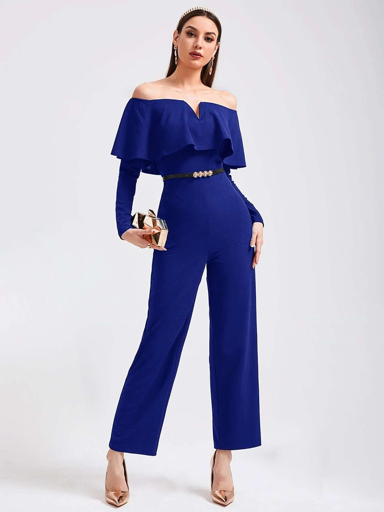 V Wired Overlay Jumpsuit-Comfy Jumpsuits