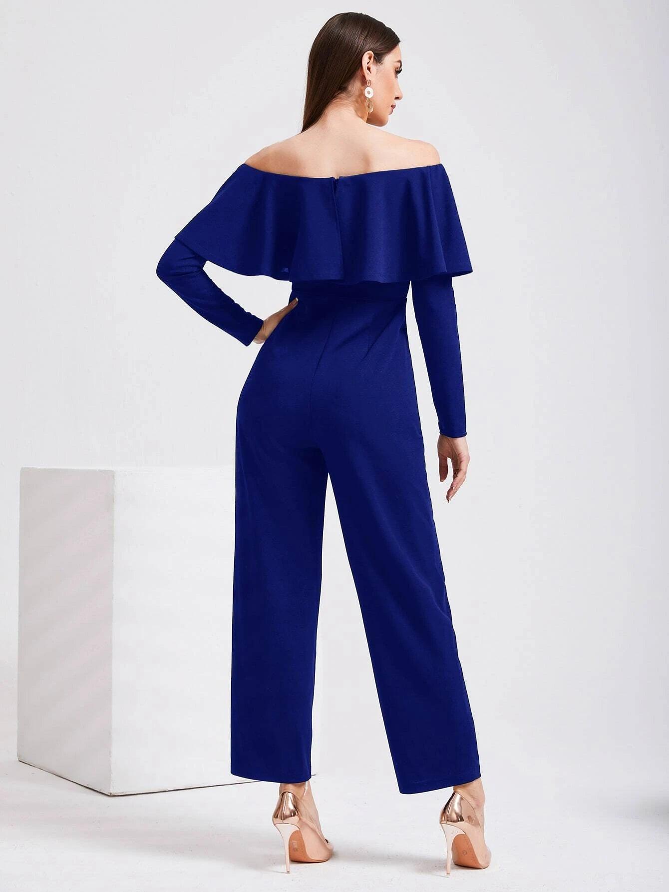 V Wired Overlay Jumpsuit-Comfy Jumpsuits