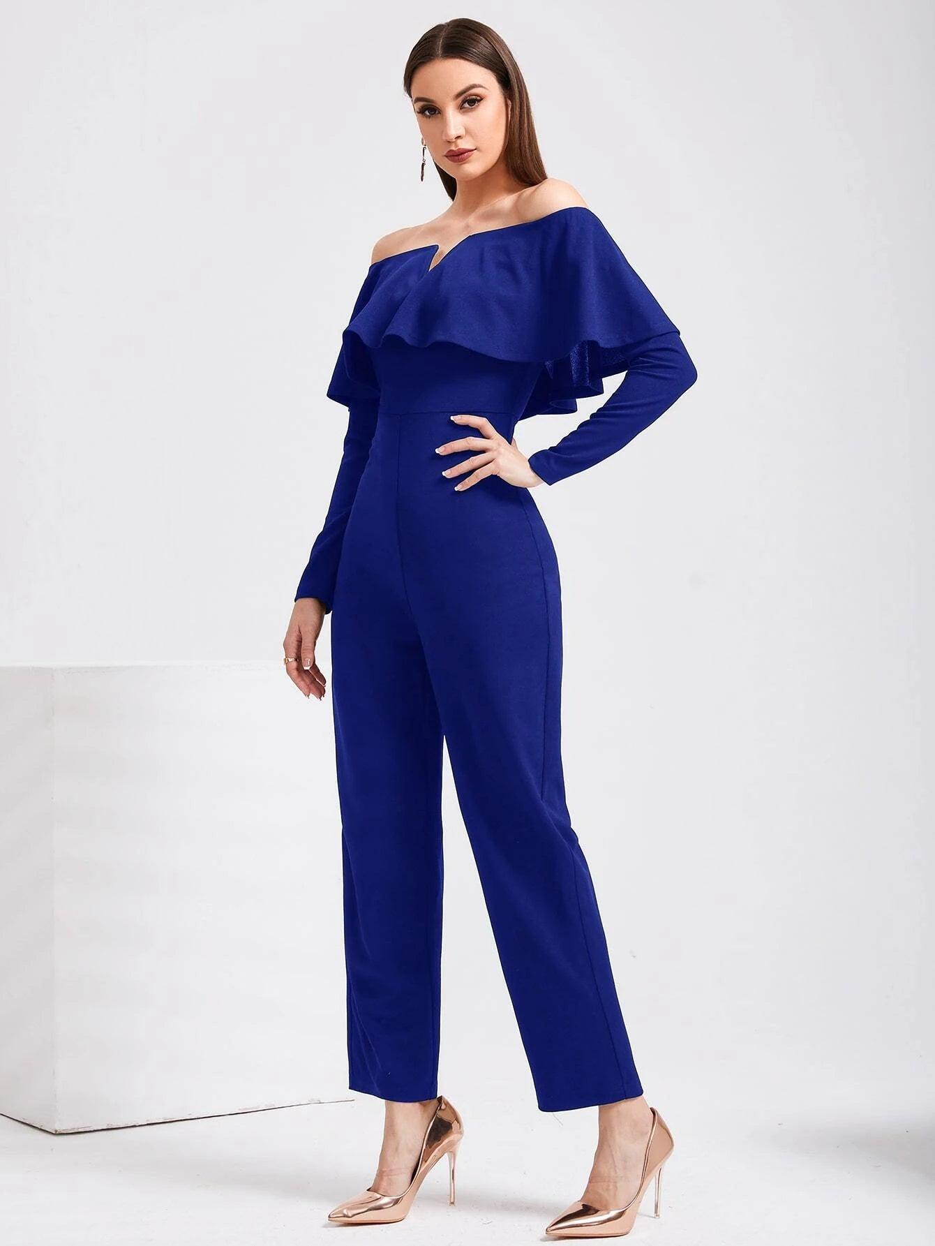 V Wired Overlay Jumpsuit-Comfy Jumpsuits