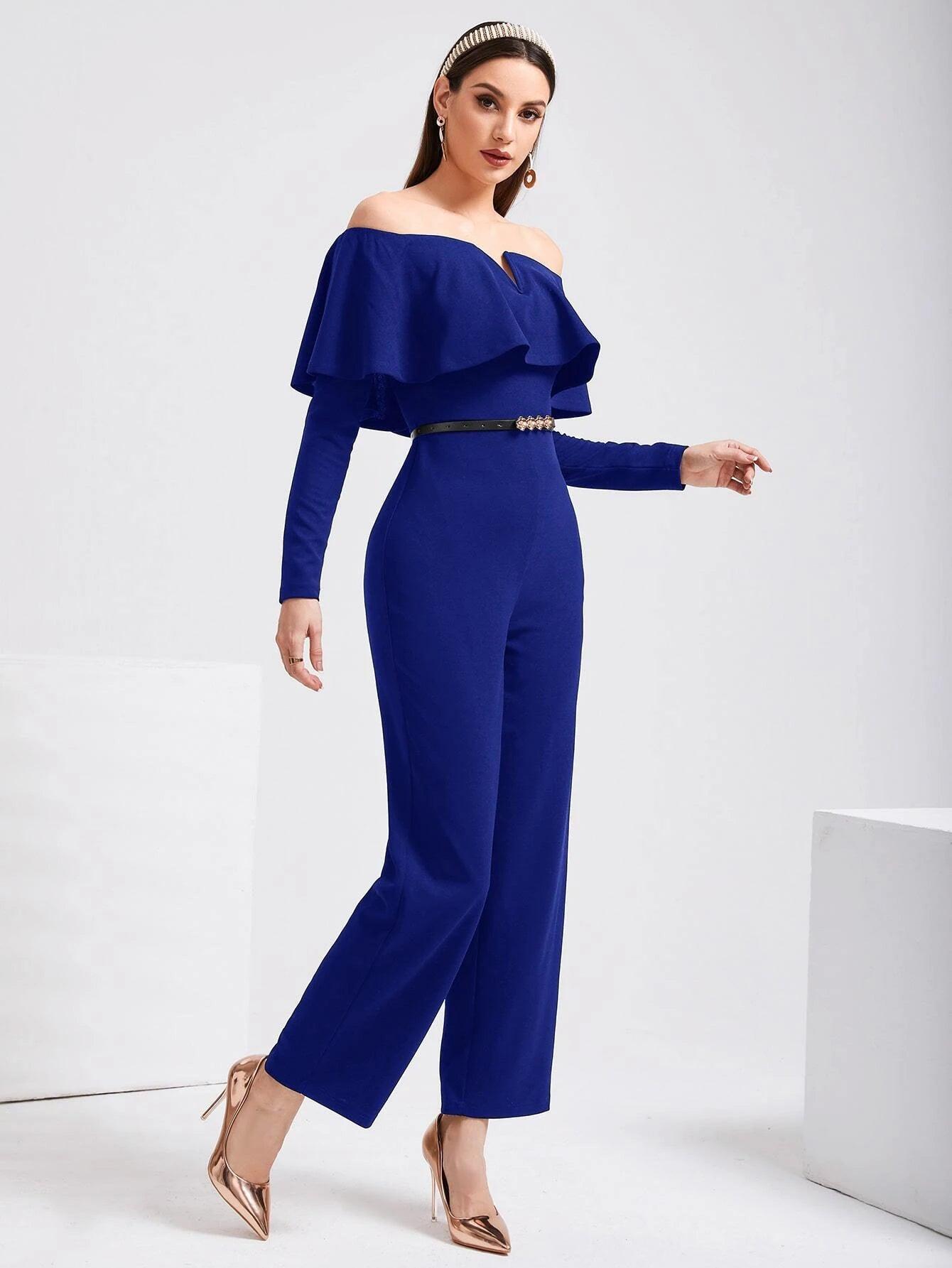 V Wired Overlay Jumpsuit-Comfy Jumpsuits