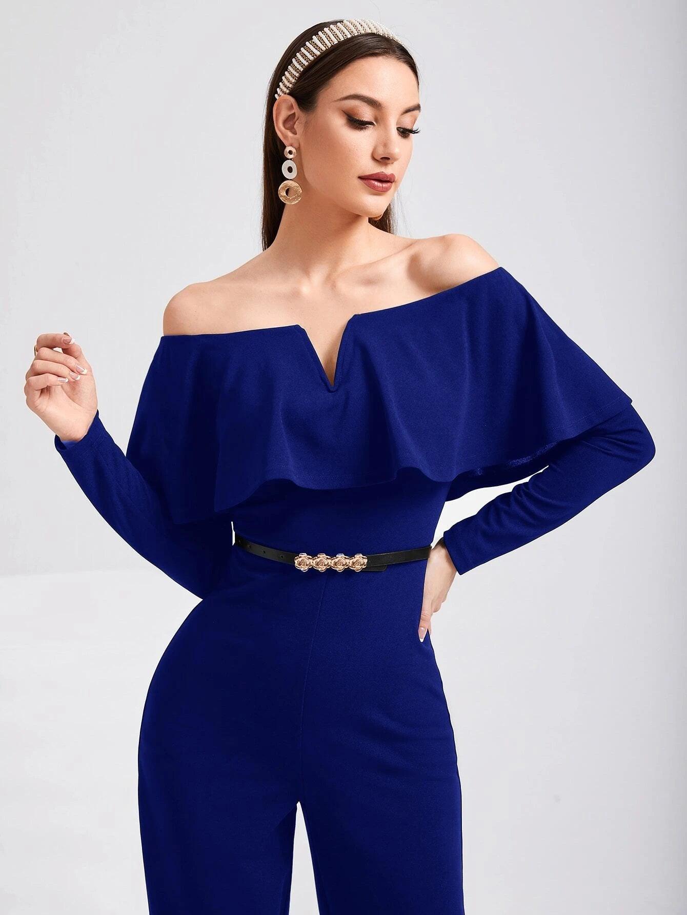 V Wired Overlay Jumpsuit-Comfy Jumpsuits