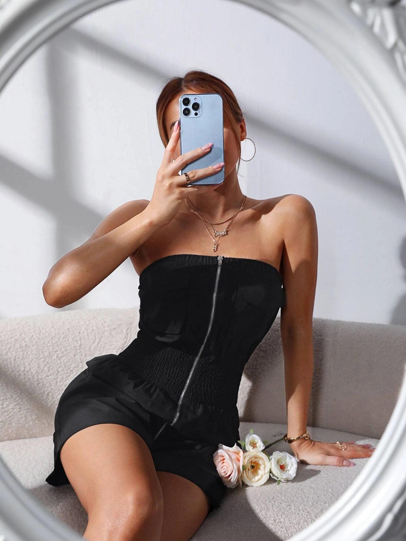 Solid Colored Zipper Up Romper-Comfy Jumpsuits