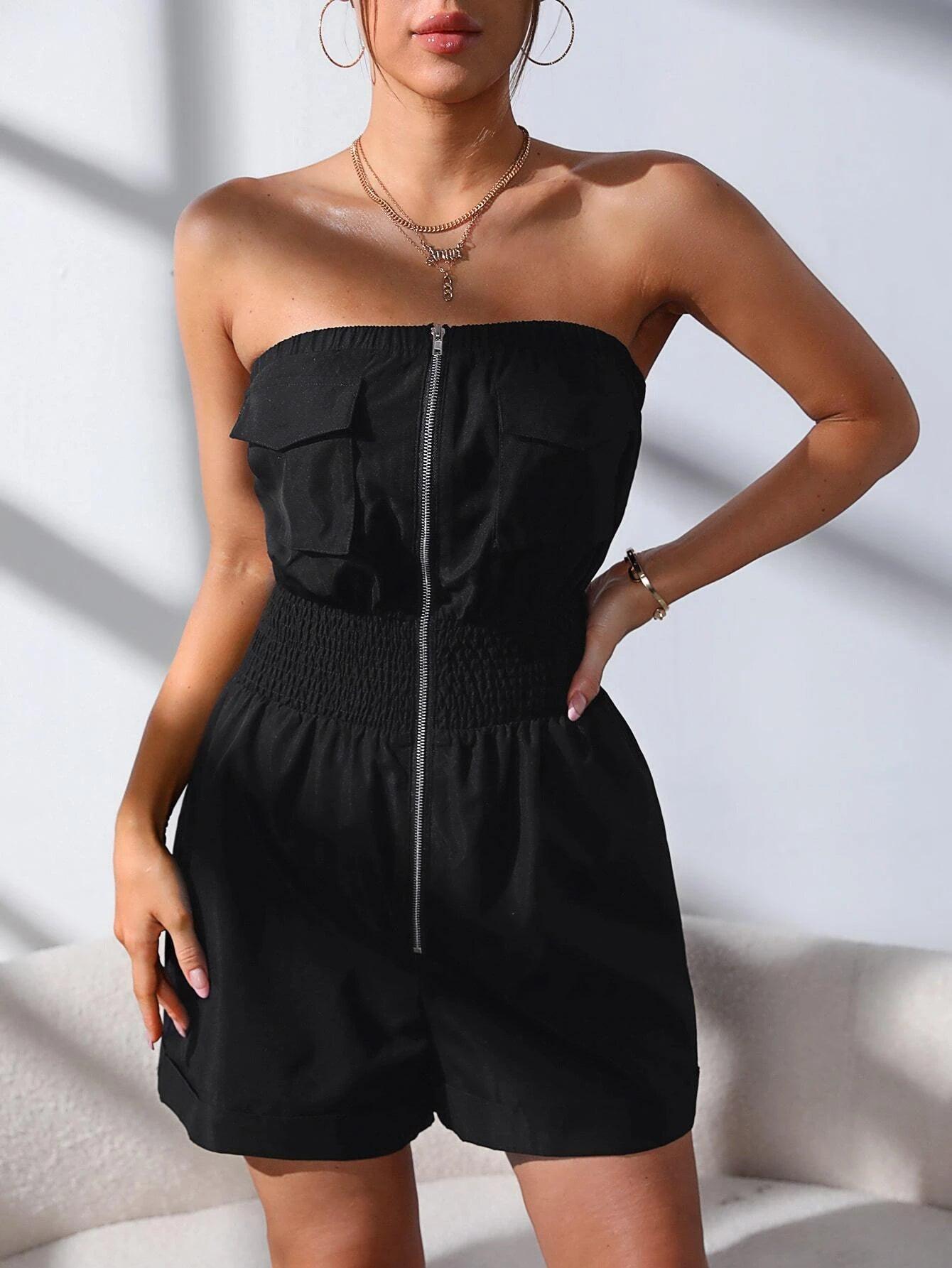 Solid Colored Zipper Up Romper-Comfy Jumpsuits