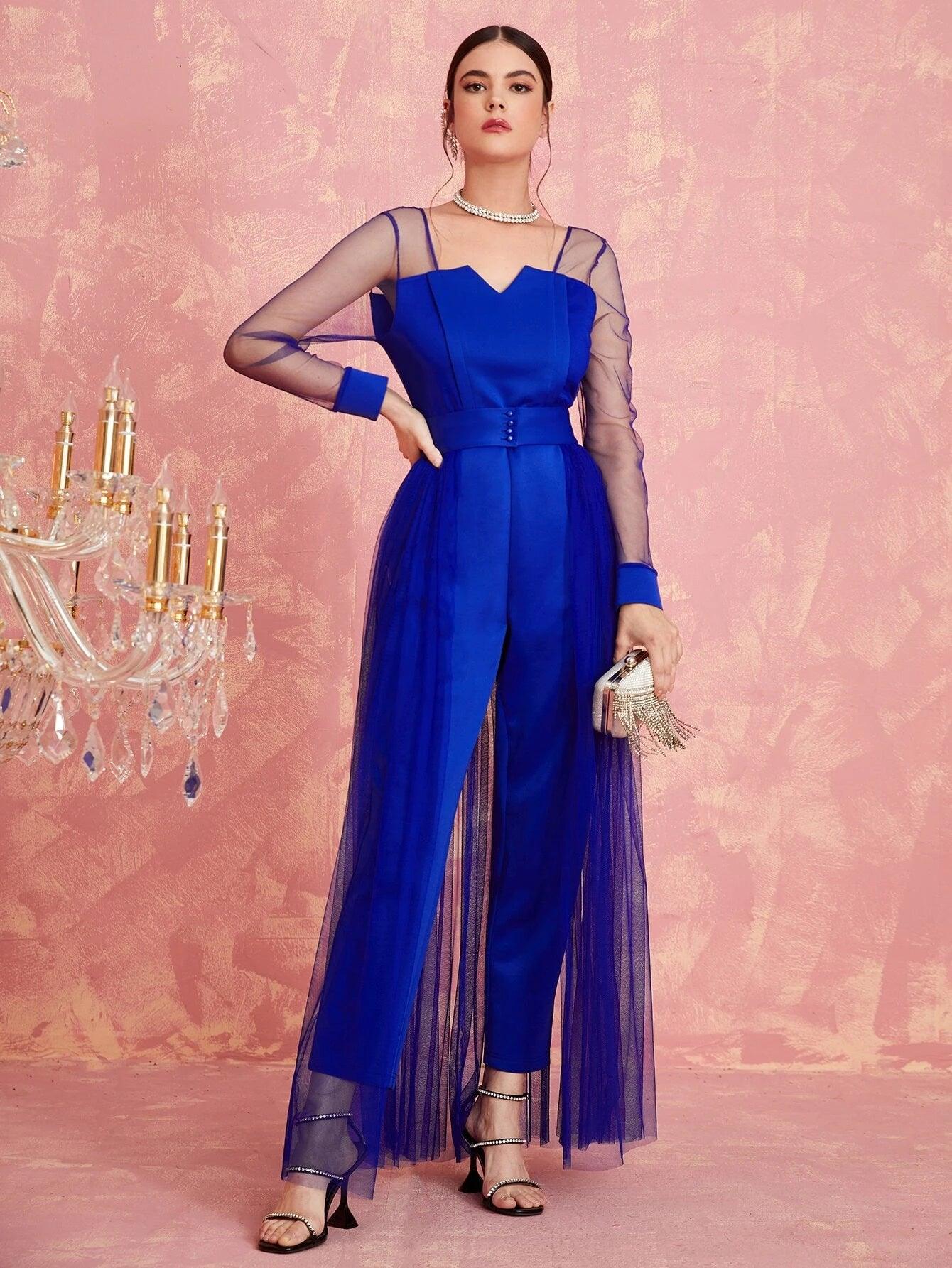 Long Sleeve Corset Jumpsuit With Skirt-Comfy Jumpsuits