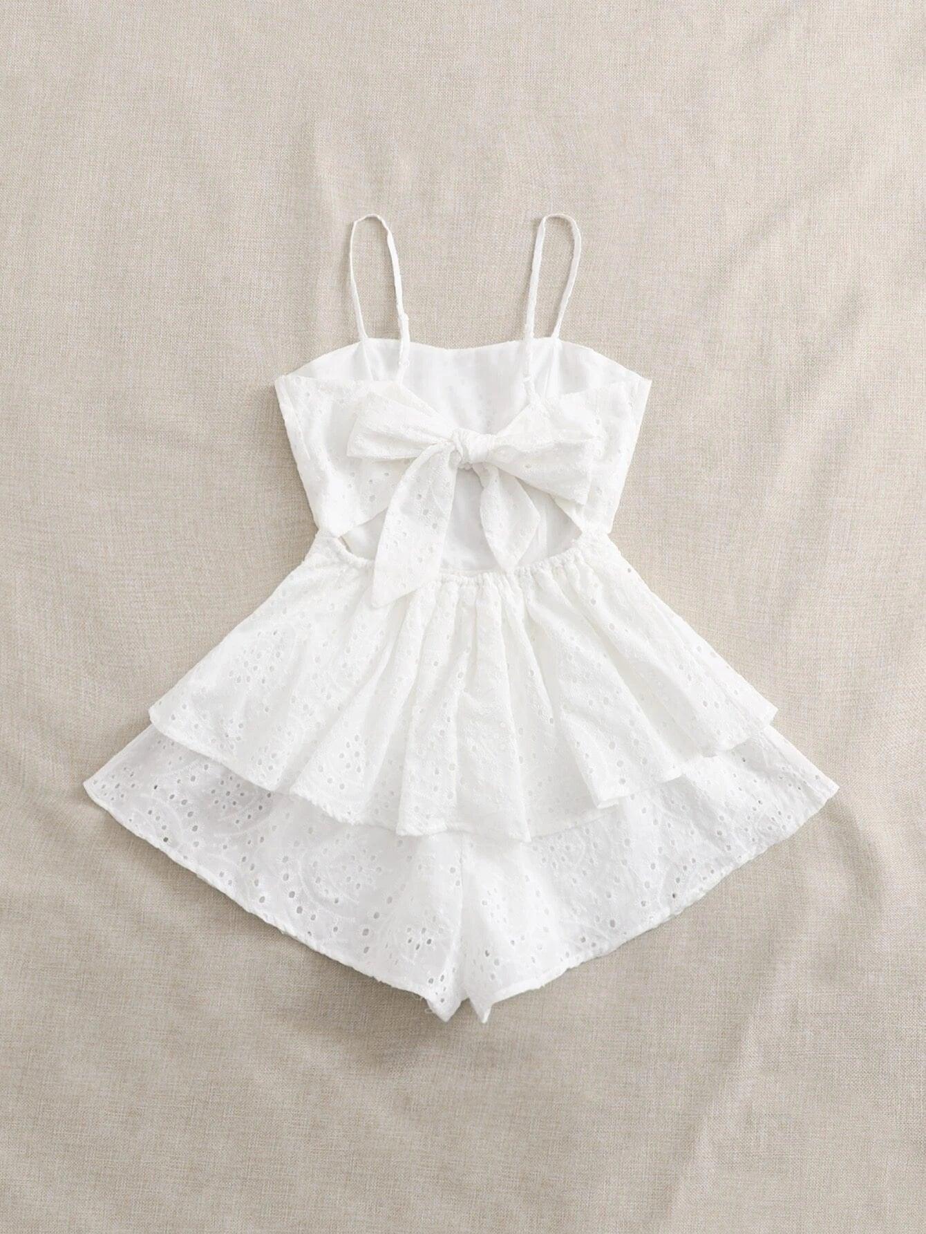 Tie Backless Eyelet Embroidery Romper-Comfy Jumpsuits