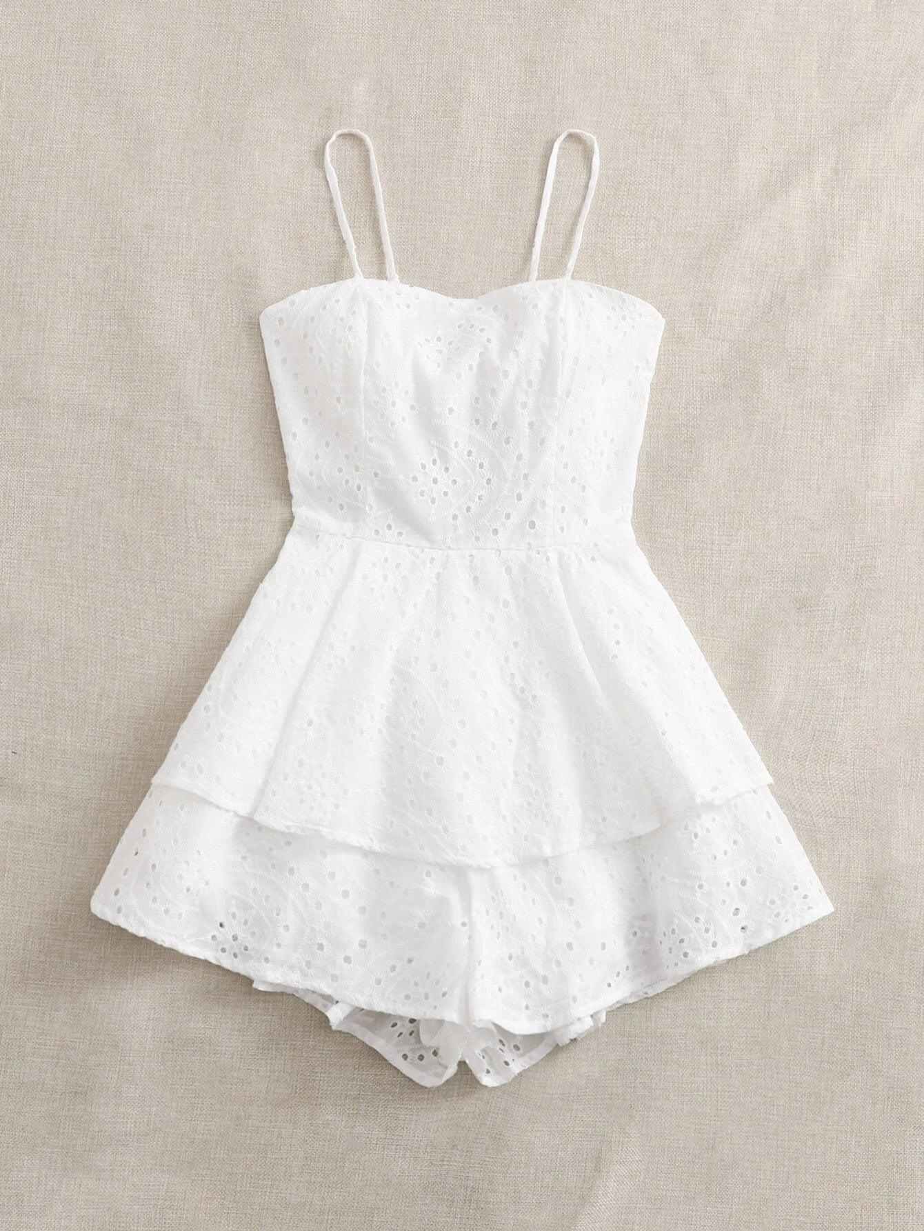 Tie Backless Eyelet Embroidery Romper-Comfy Jumpsuits