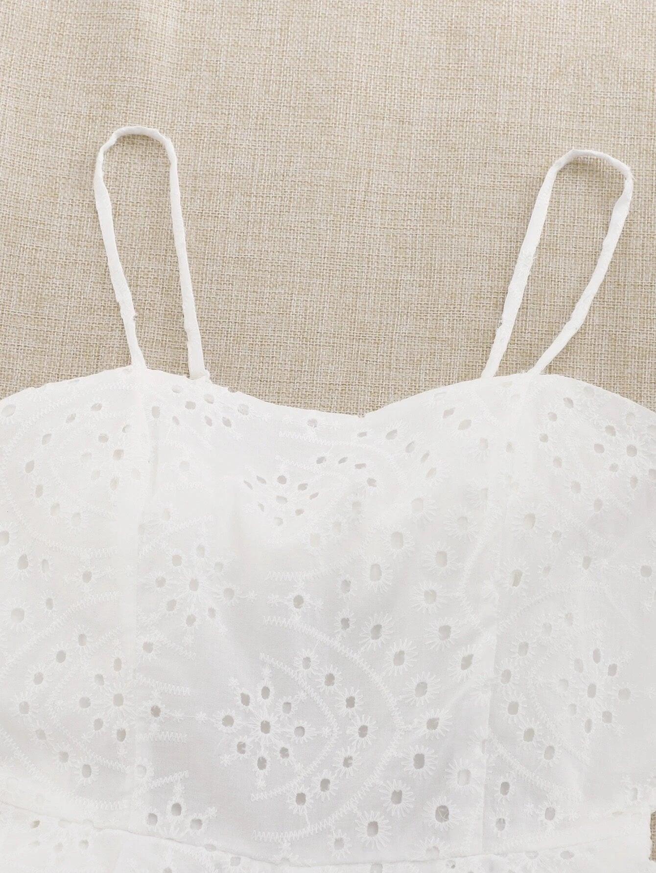 Tie Backless Eyelet Embroidery Romper-Comfy Jumpsuits