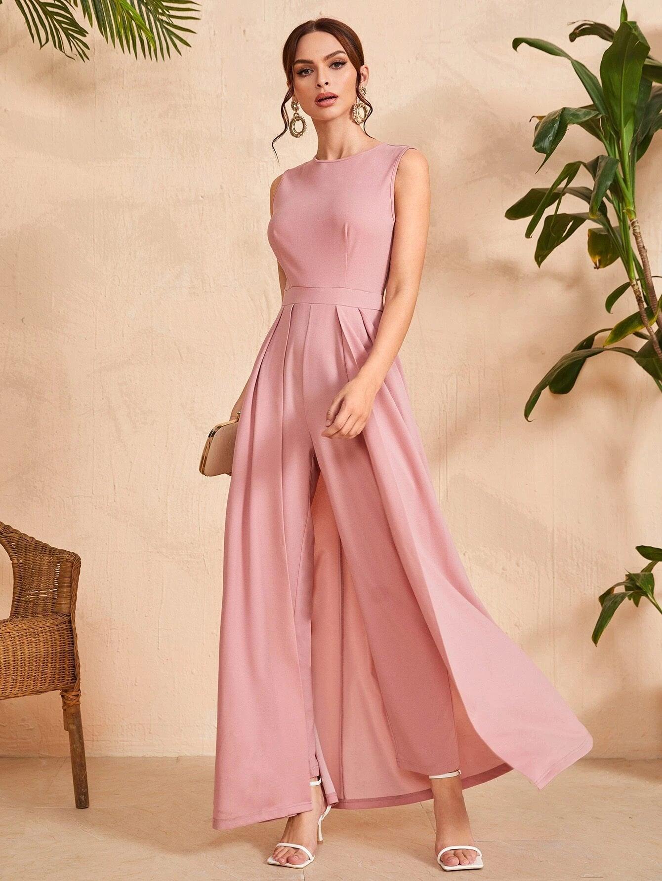 Solid Coloured Zipper Back Jumpsuit-Comfy Jumpsuits