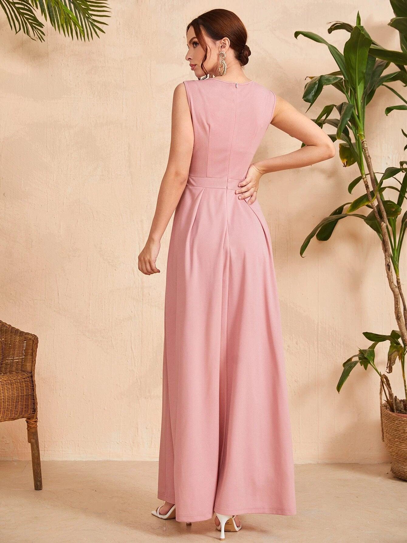 Solid Coloured Zipper Back Jumpsuit-Comfy Jumpsuits