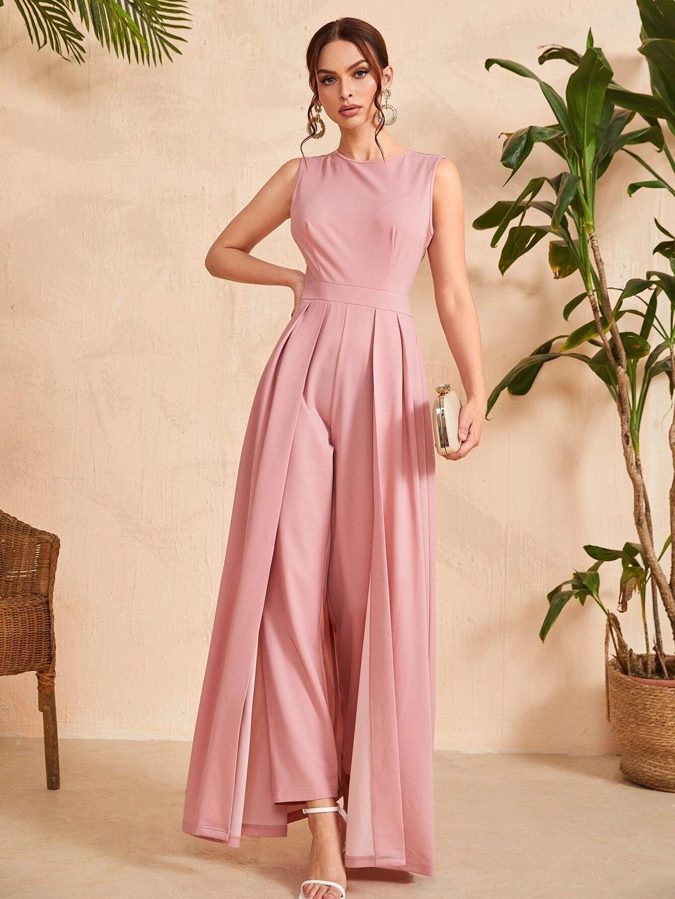 Solid Coloured Zipper Back Jumpsuit-Comfy Jumpsuits