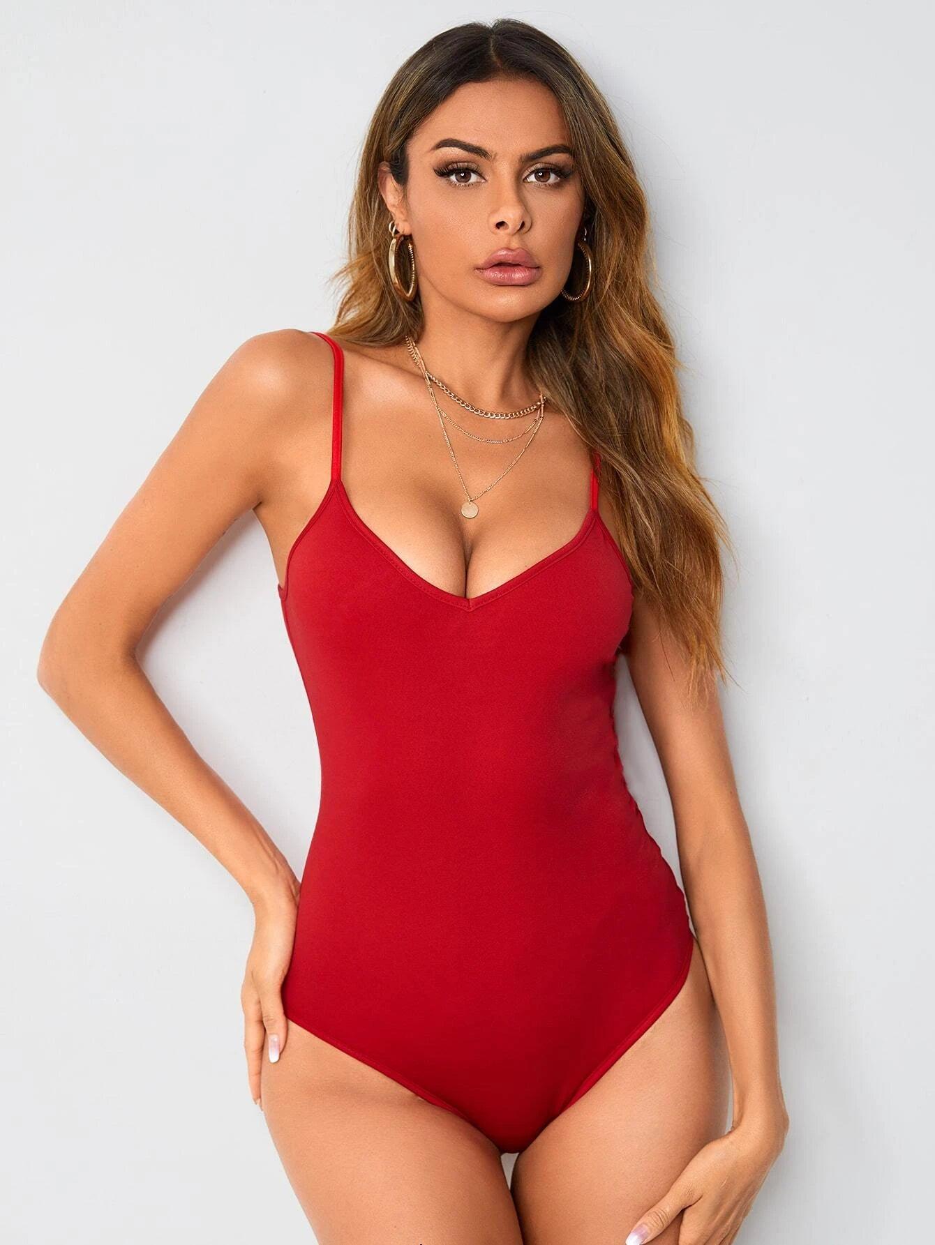 Solid Cheeky Cami Bodysuit-Comfy Jumpsuits