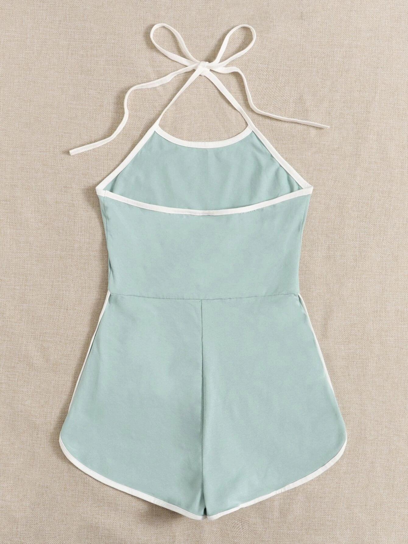 Contrast Binding Halter Romper-Comfy Jumpsuits