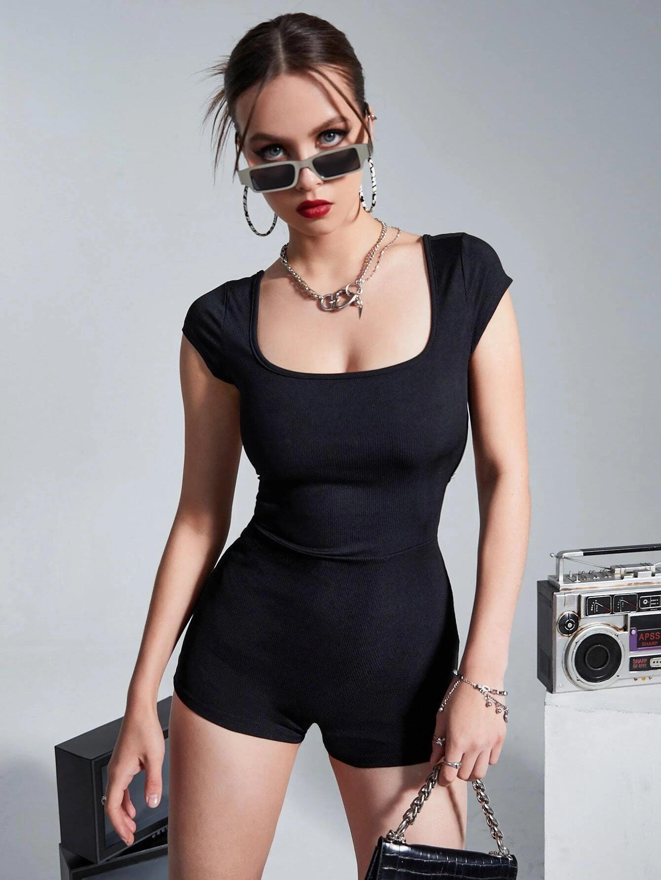 Scoop Neck Backless Romper-Comfy Jumpsuits