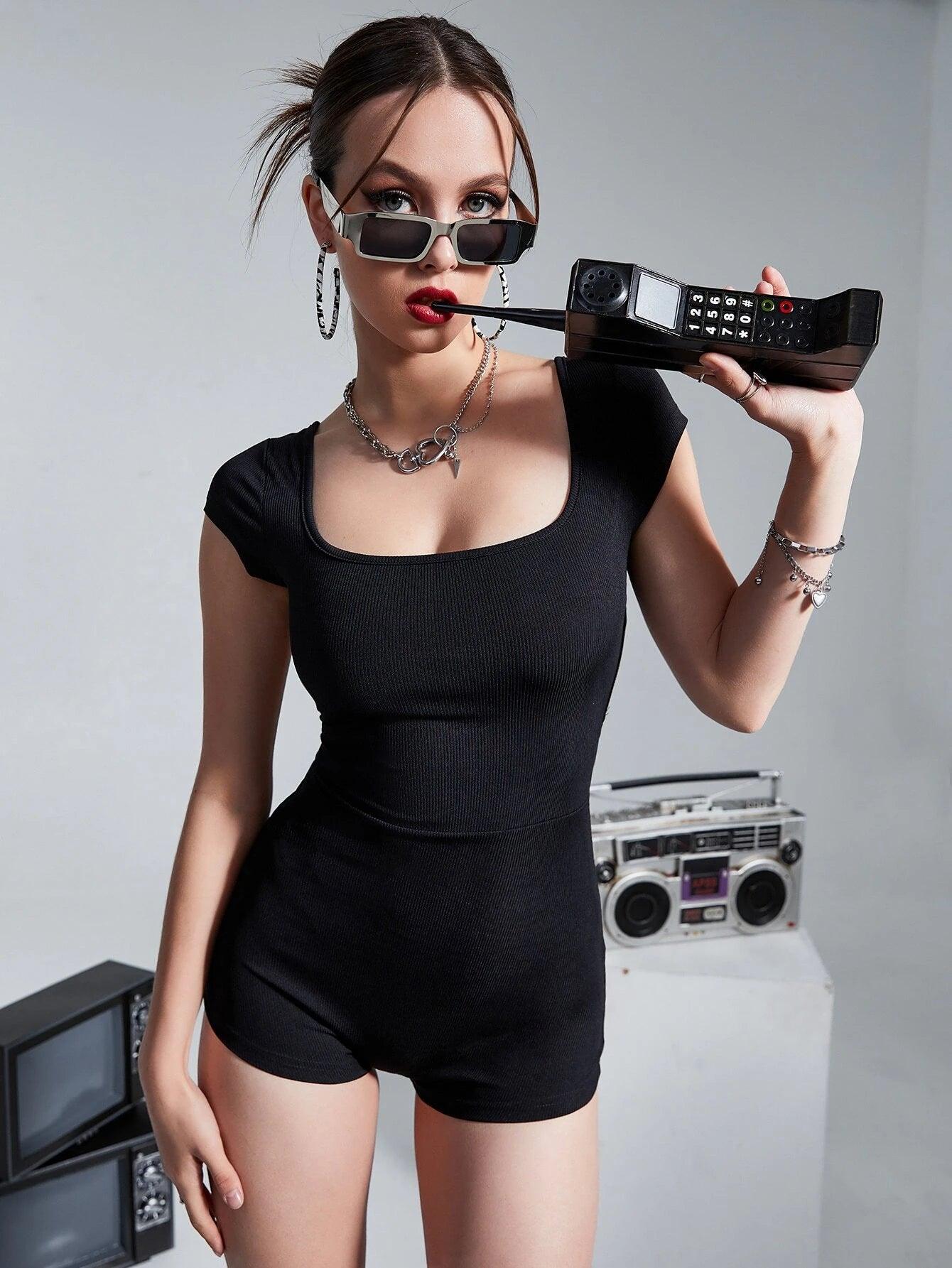 Scoop Neck Backless Romper-Comfy Jumpsuits