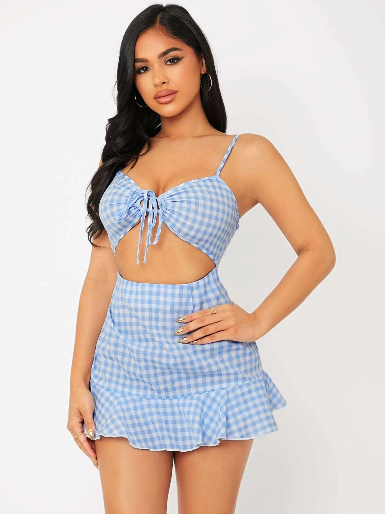 Front Cutout Ruffle Hem Romper-Comfy Jumpsuits