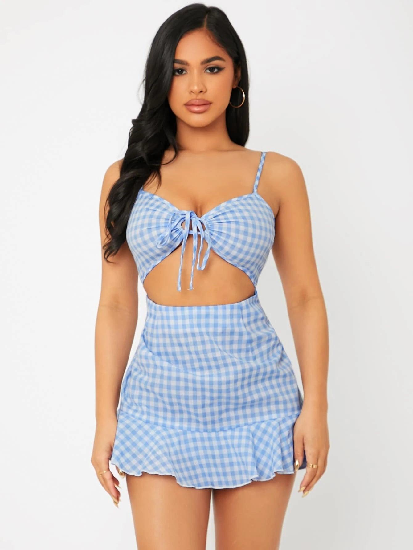 Front Cutout Ruffle Hem Romper-Comfy Jumpsuits