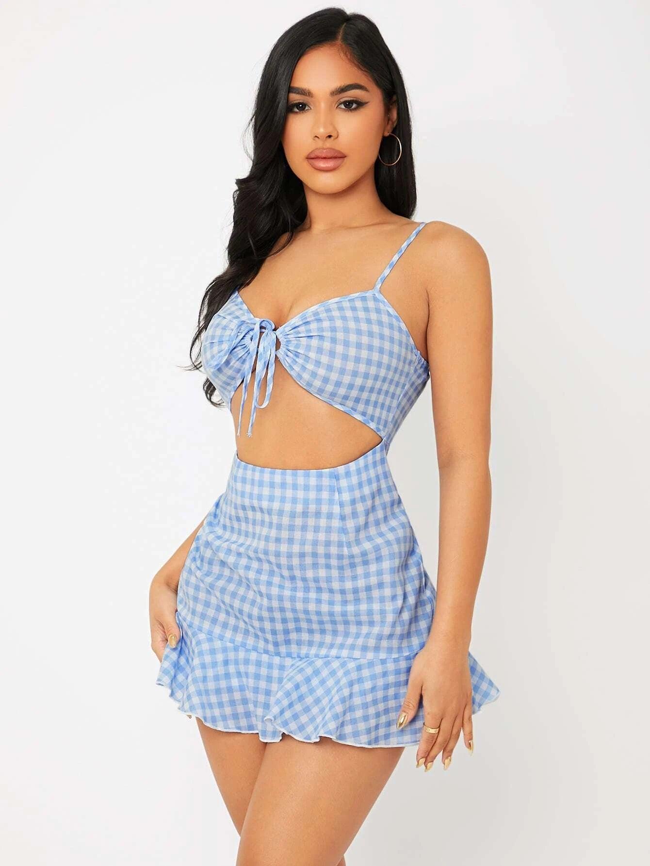 Front Cutout Ruffle Hem Romper-Comfy Jumpsuits