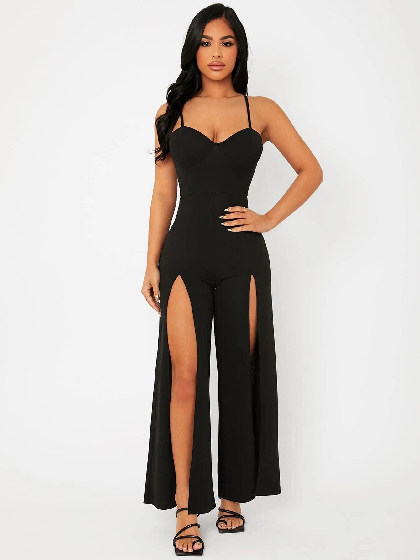 Split Hem Cami Jumpsuit-Comfy Jumpsuits