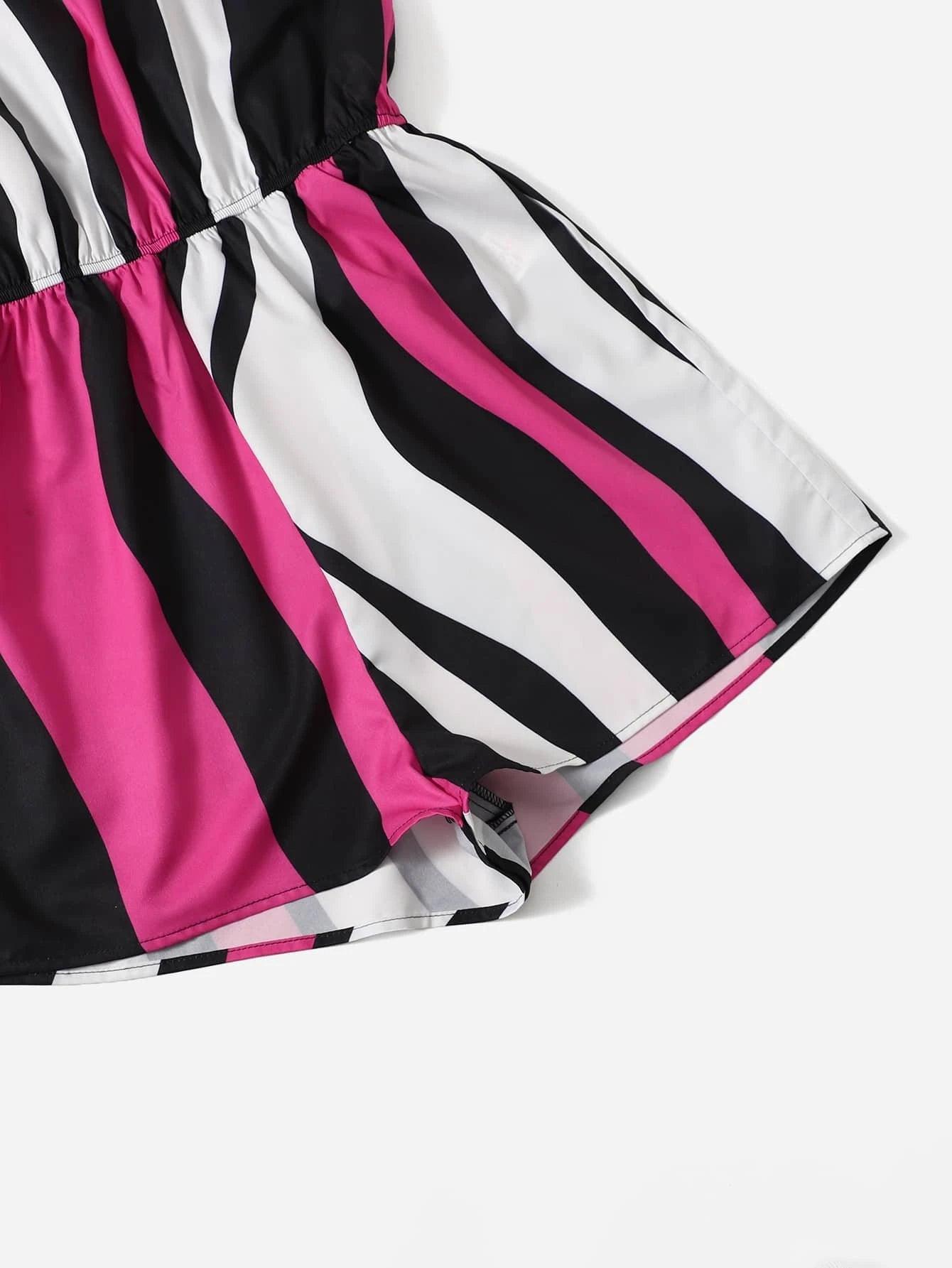 Deep V Neck Striped Cami Romper-Comfy Jumpsuits