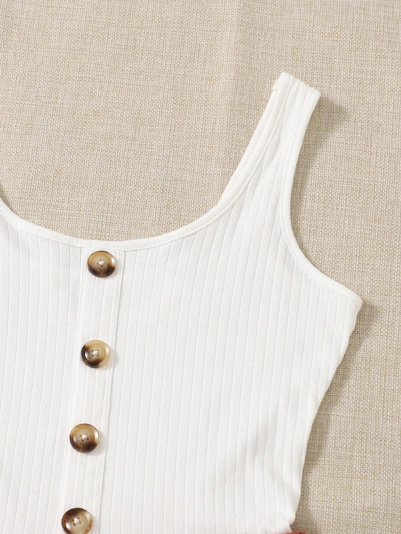 Button Front Belted Combo Tank Romper-Comfy Jumpsuits