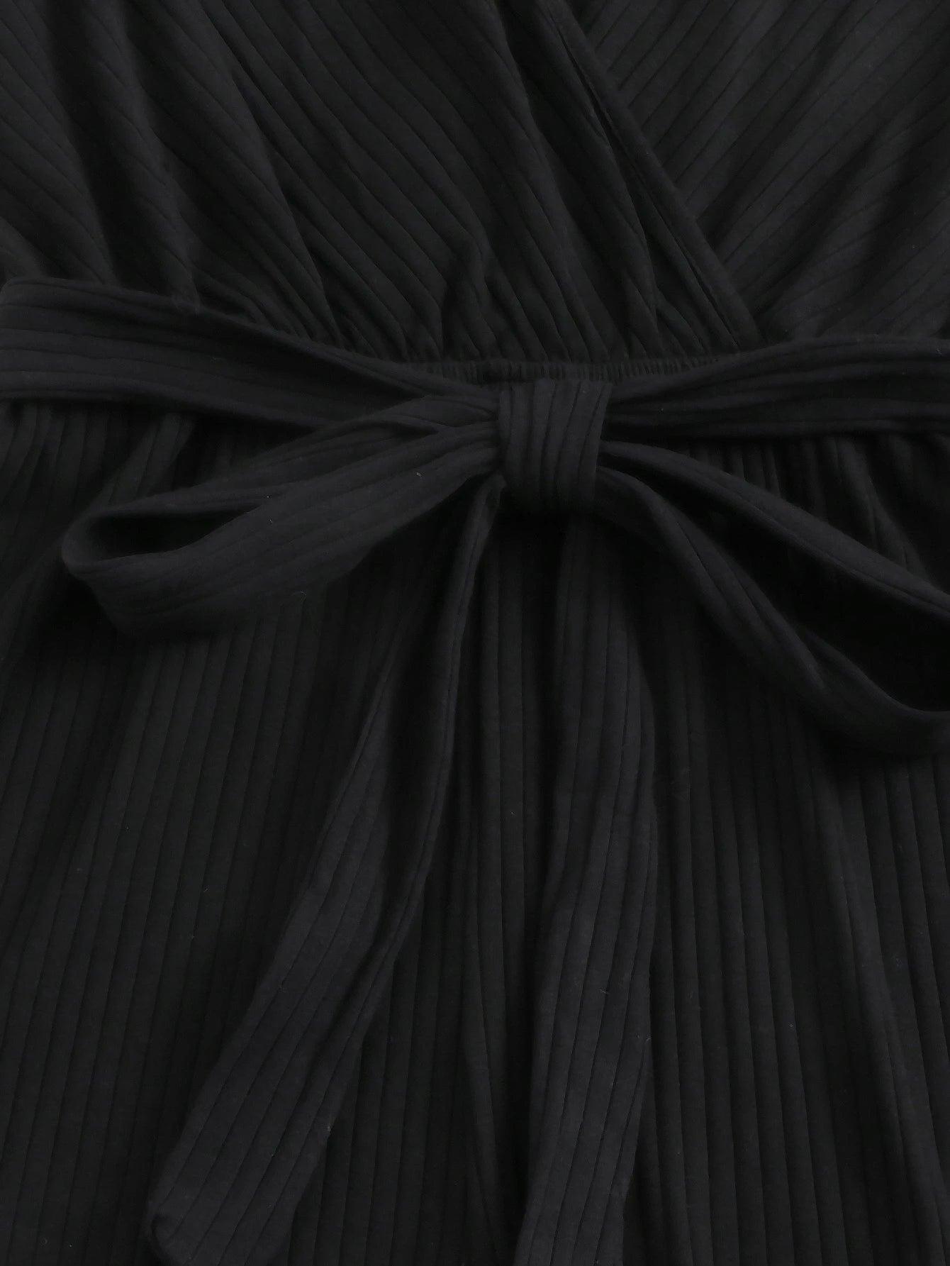 Plus Surplice Neck Belted Romper-Comfy Jumpsuits