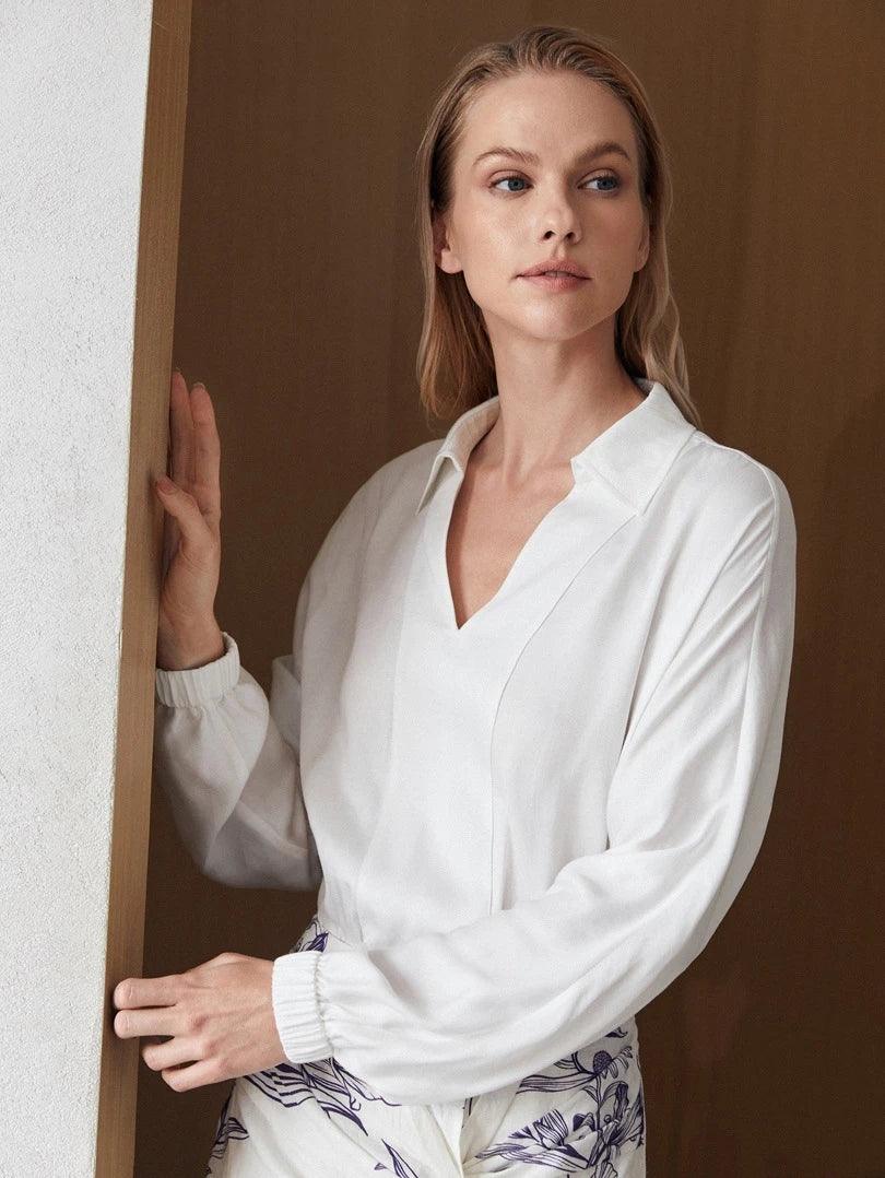 Viscose Lantern Sleeve Bodysuit-Comfy Jumpsuits