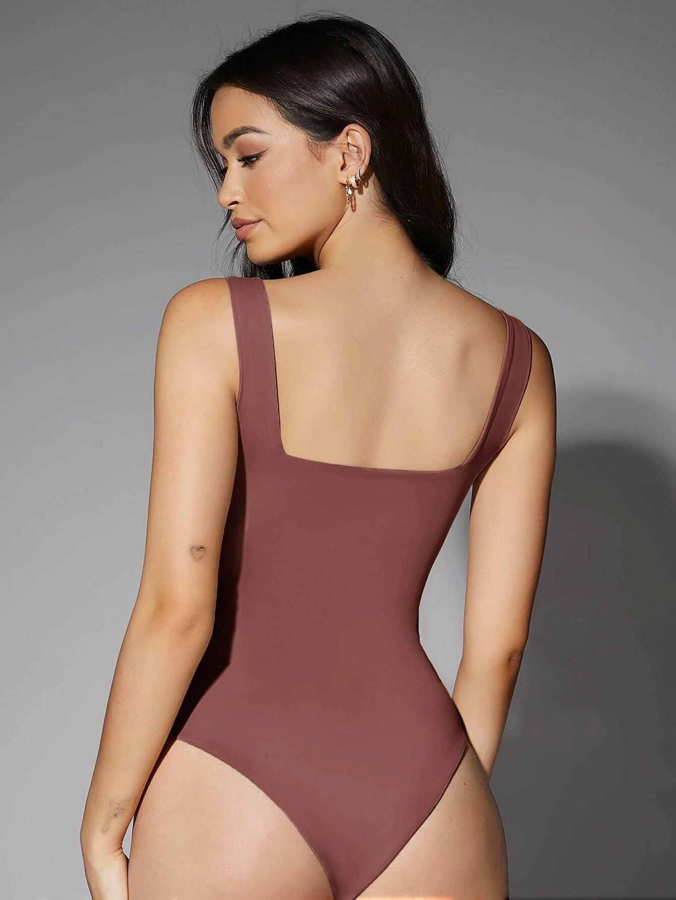 Square Neck Solid Colored Bodysuit-Comfy Jumpsuits