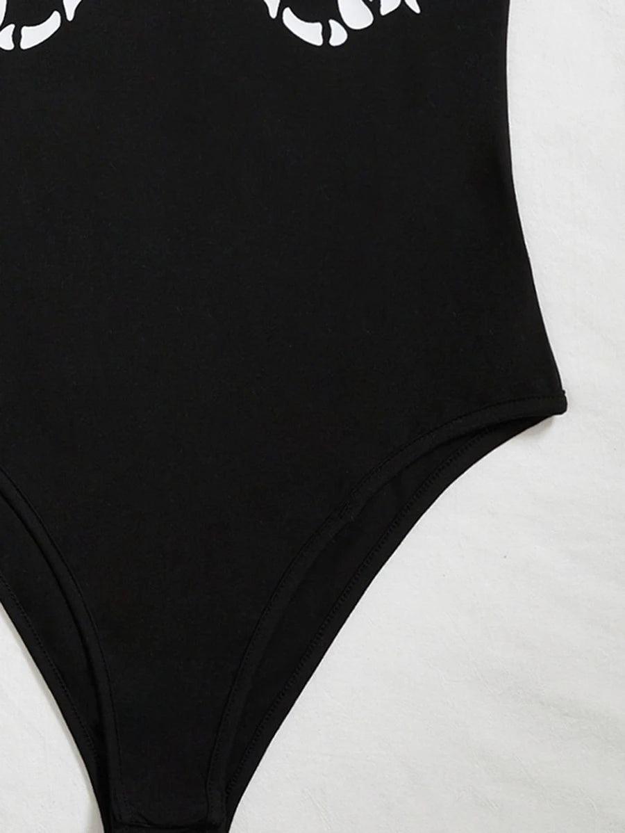 Skeleton Hand Print Tank Bodysuit-Comfy Jumpsuits