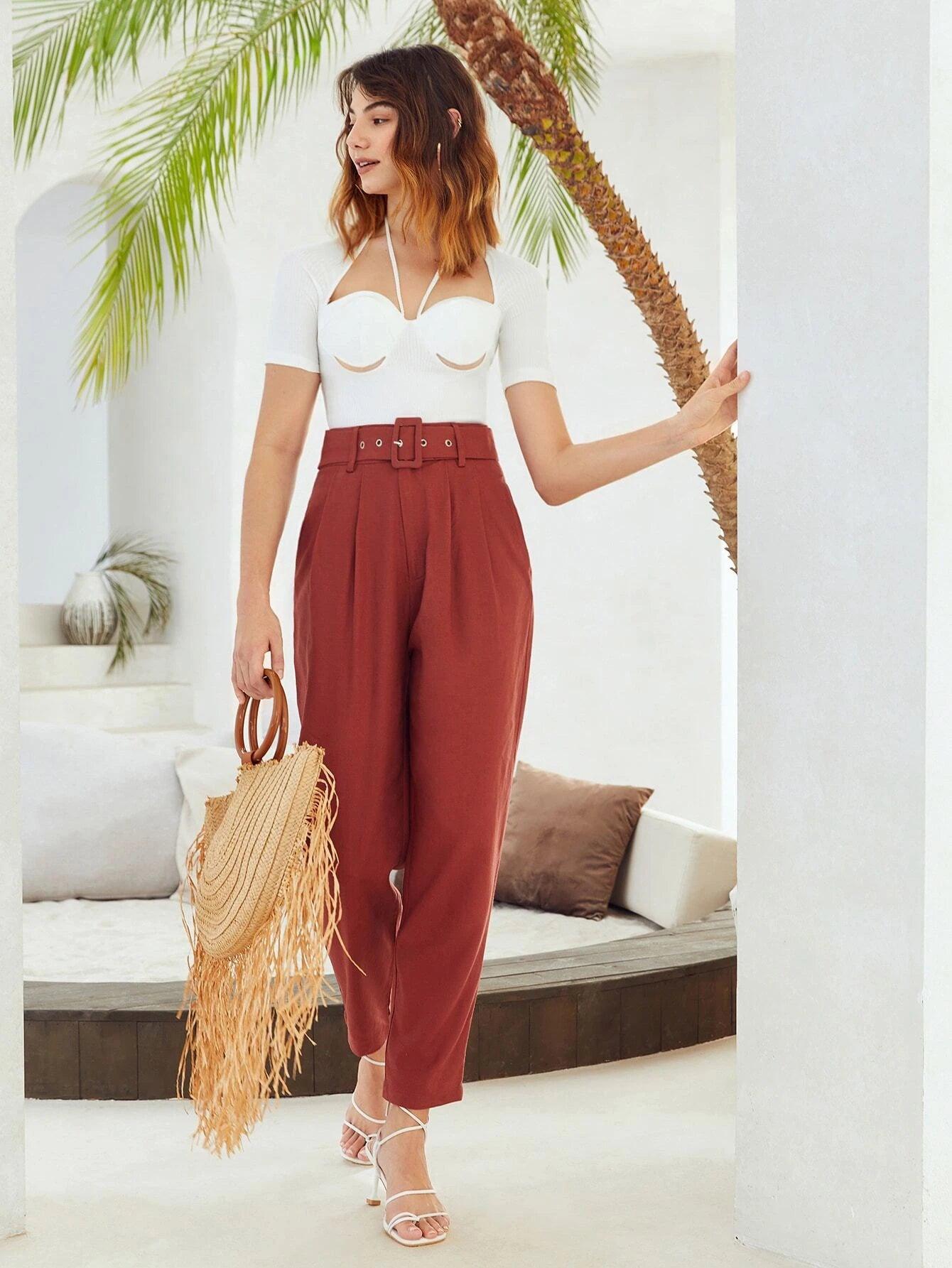 Short Sleeve Front Halter Bodysuit-Comfy Jumpsuits