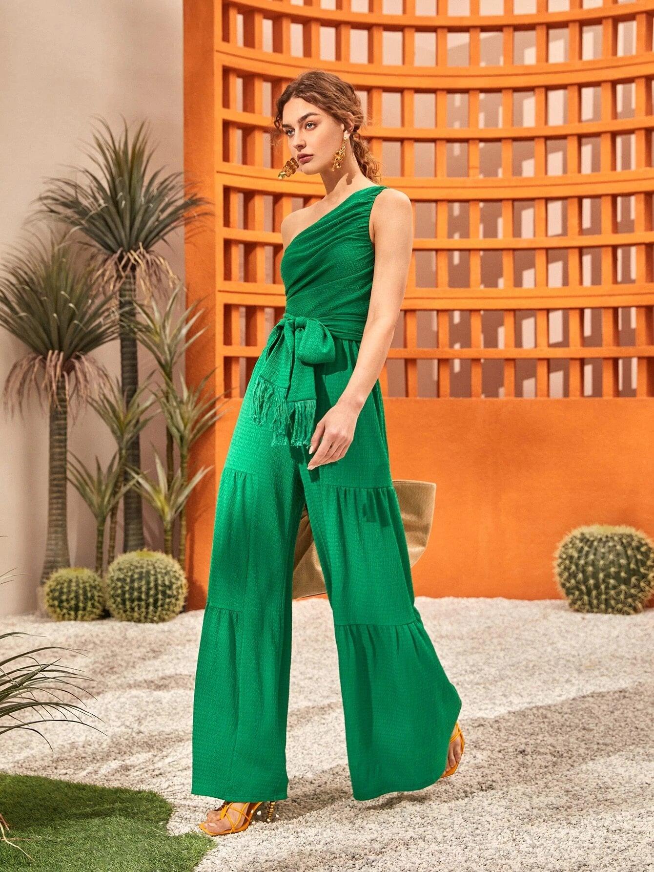 Wide Length Belted Jumpsuit-Comfy Jumpsuits
