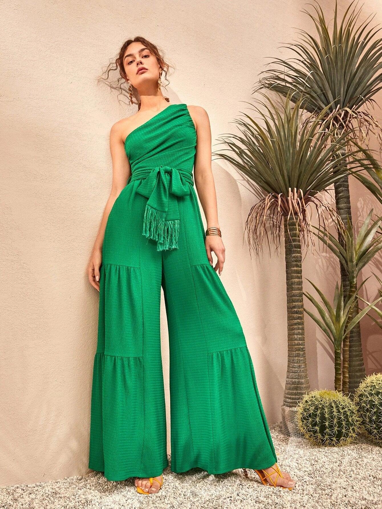 Wide Length Belted Jumpsuit-Comfy Jumpsuits