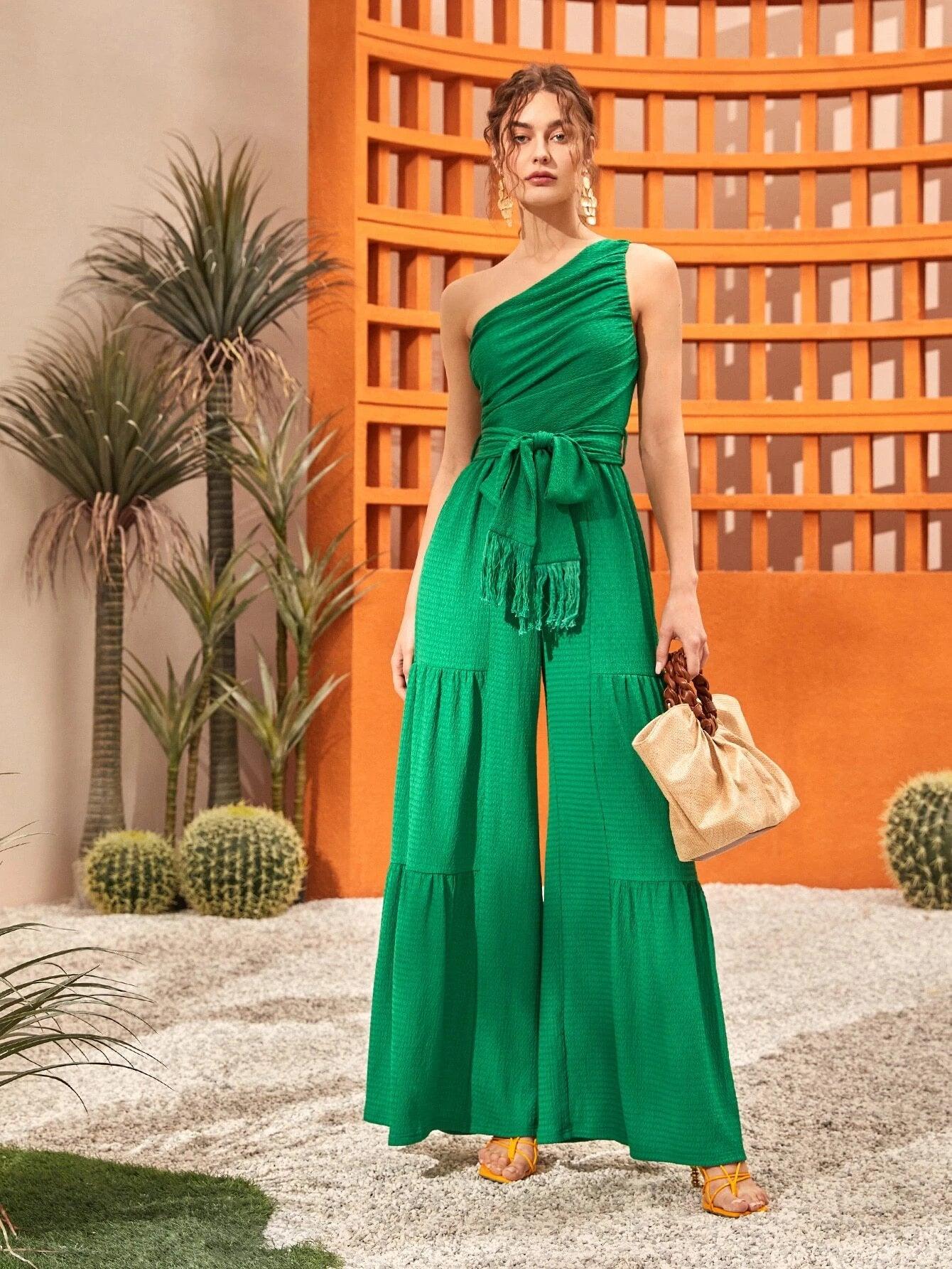 Wide Length Belted Jumpsuit-Comfy Jumpsuits