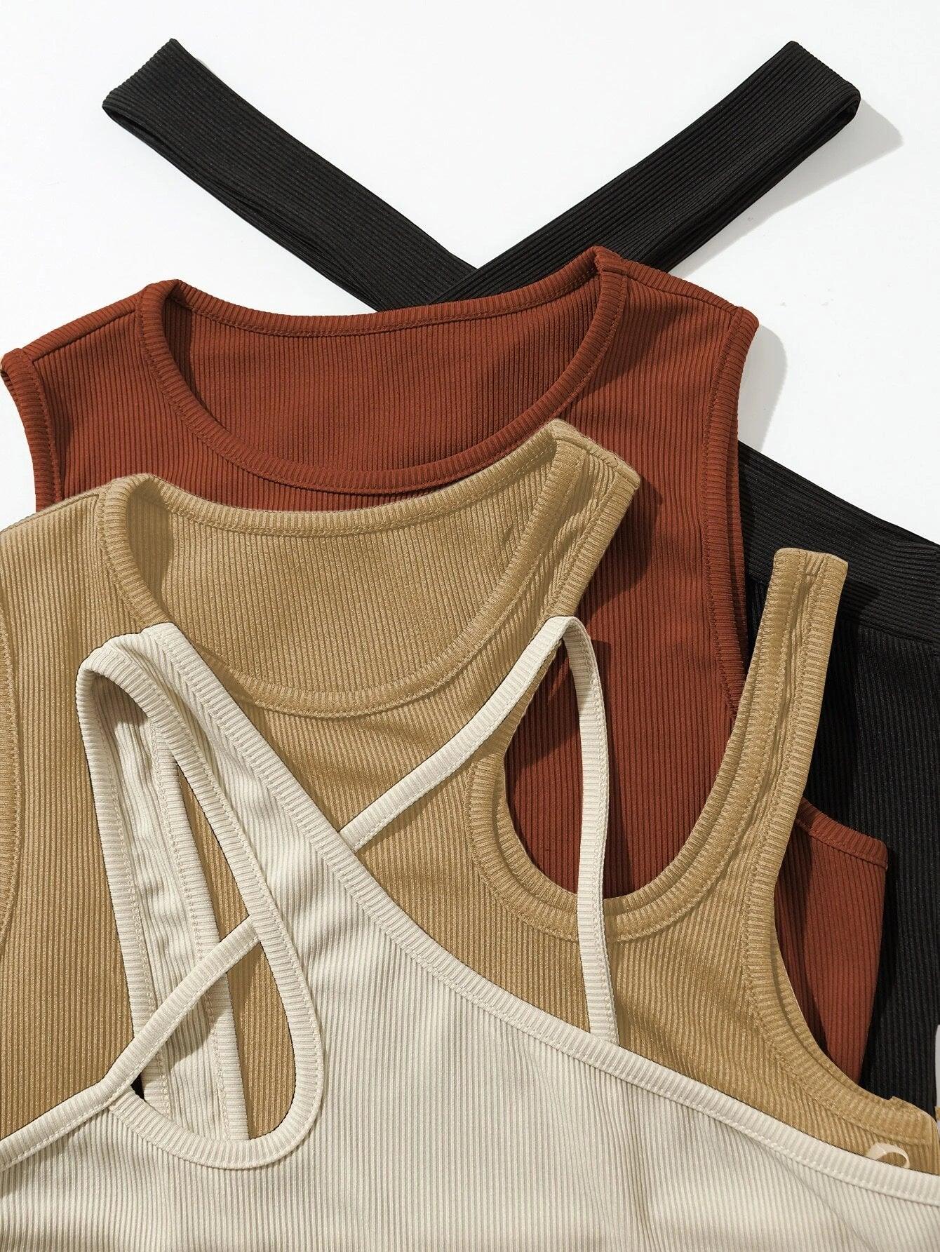 4 Pieces Asymmetrical Neck Cut Out Bodysuit-Comfy Jumpsuits