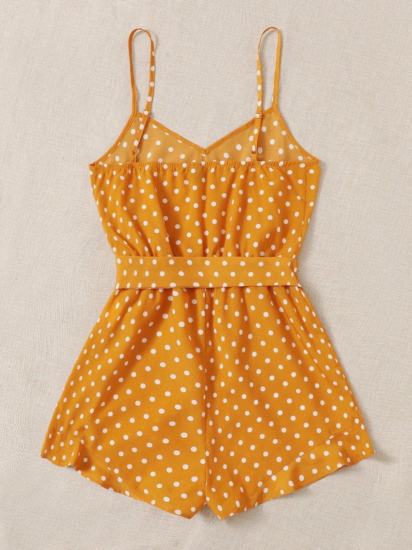 Belted Polka Dot Cami Romper-Comfy Jumpsuits