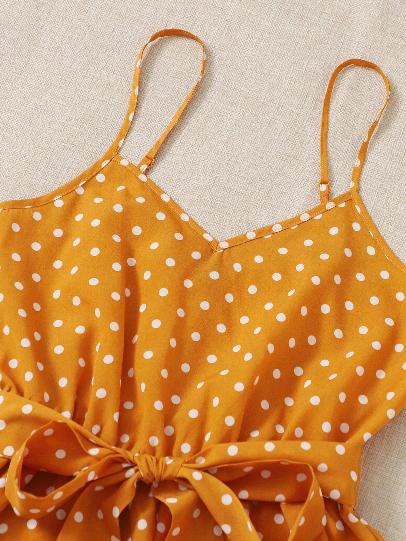 Belted Polka Dot Cami Romper-Comfy Jumpsuits