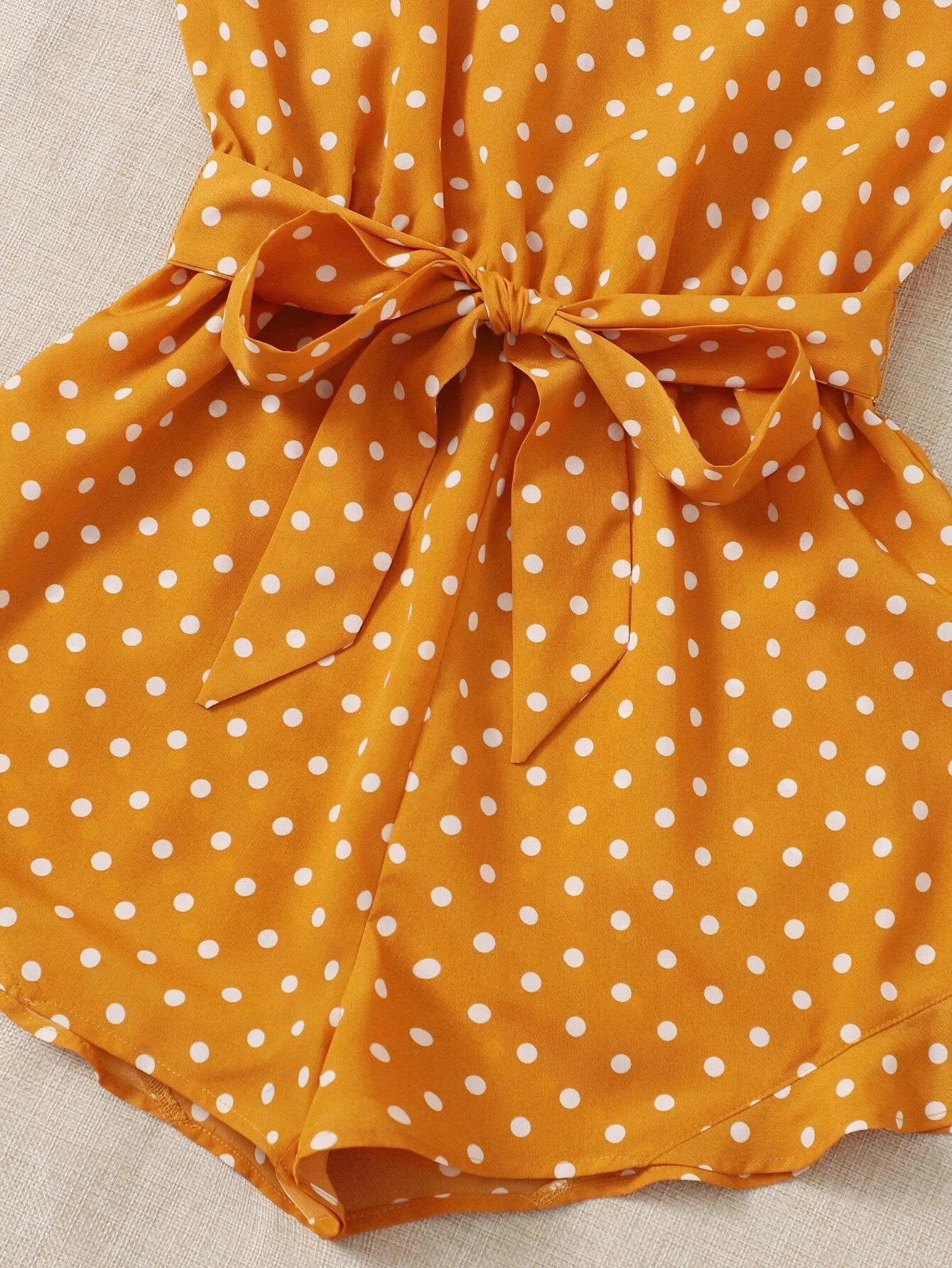 Belted Polka Dot Cami Romper-Comfy Jumpsuits