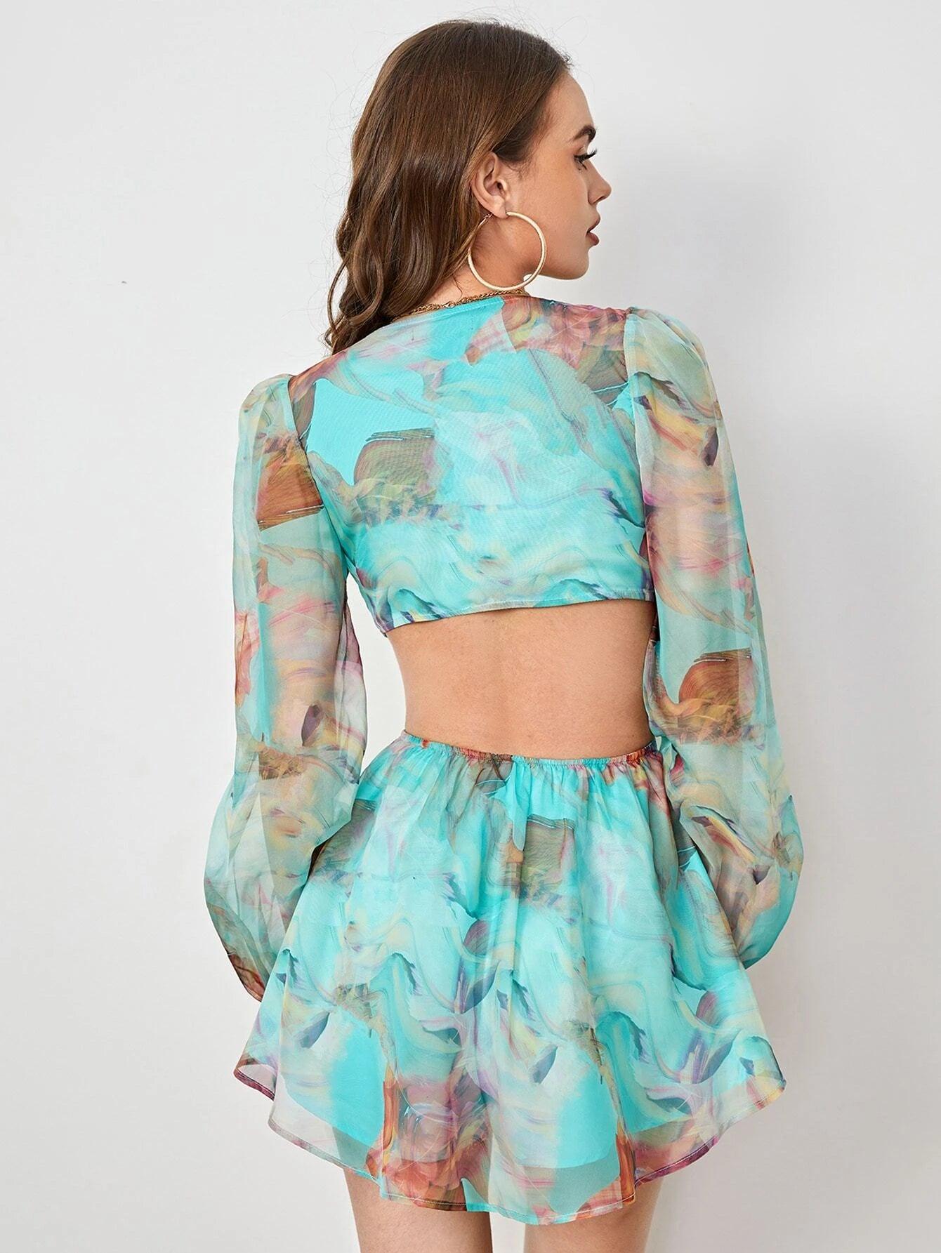 Sleeve Knot Waist Chiffon Romper-Comfy Jumpsuits