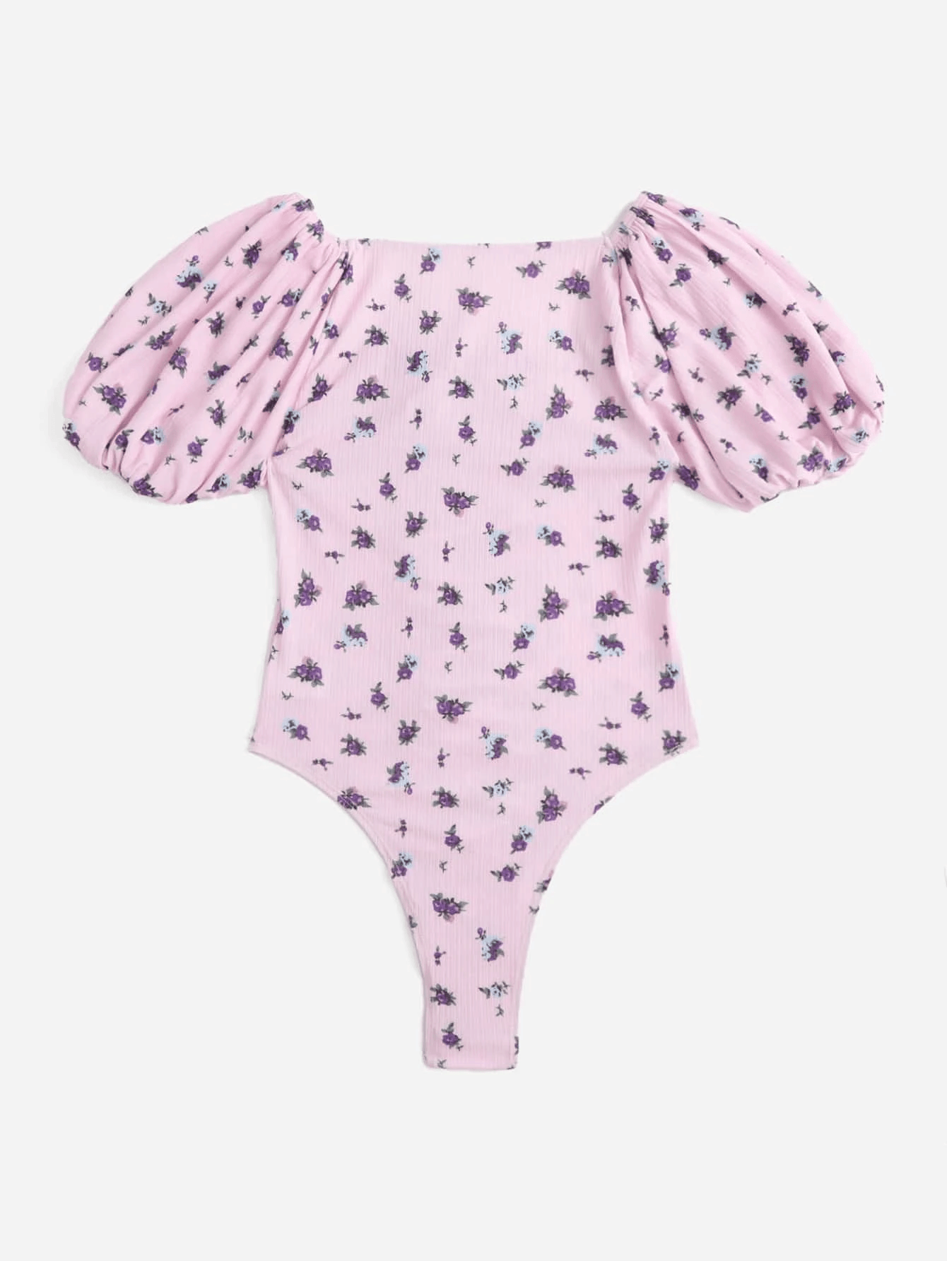 Floral Print Puff Sleeve Bow Front Bodysuit-Comfy Jumpsuits